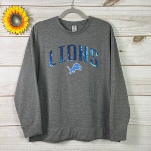 Detroit Lions Womens NFL Team Apparel Pullover Sweatshirt Sequin Logo M Fleece